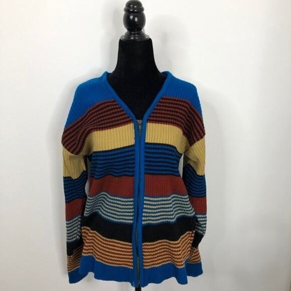 Vtg Oswal Club Woman M/L  Zip Cardigan Wool Sweater - Picture 1 of 7